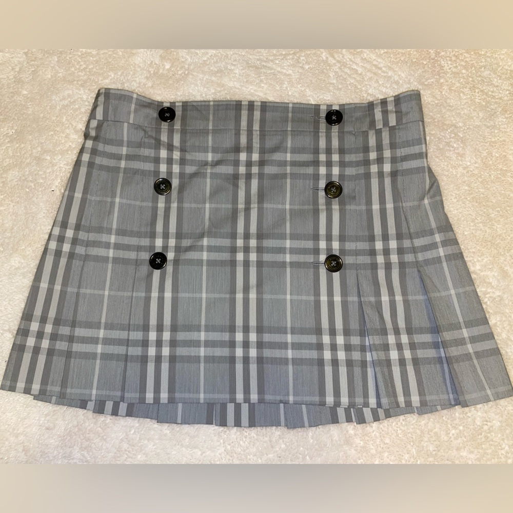 Burberry Britt Grey Nova Check Cotton Blend Pleated Mini Skirt, Size 10